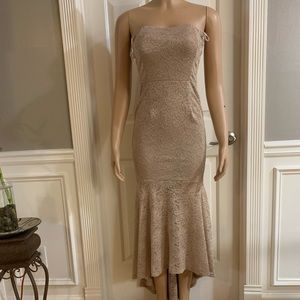 Women’s junior lace brown strapless high- low dress size (M) zipper back
